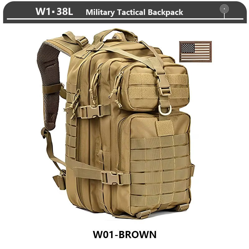 Tactical Backpack 3 Day Assault Pack Molle Bag 38/45L Large Outdoor Waterproof Hiking Camping Travel 600D Rucksack Men Fishing