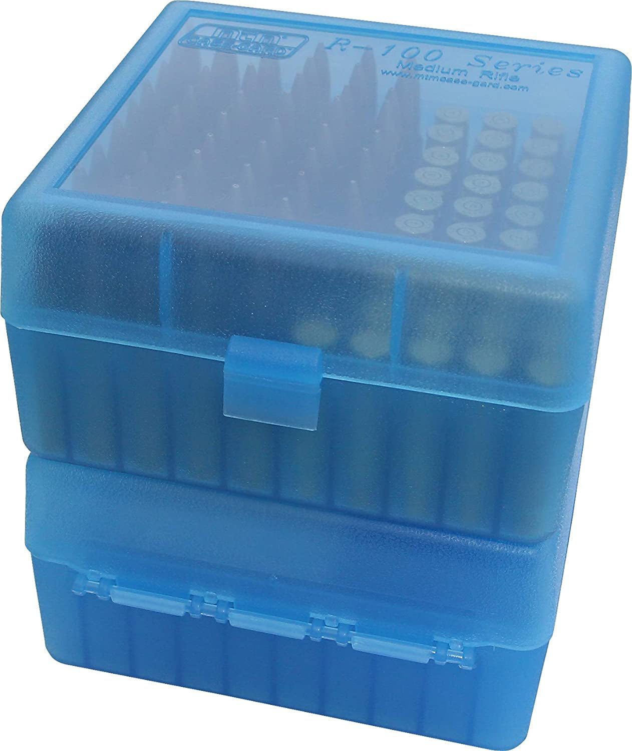 MTM 100 round Flip-Top Rifle Ammo Box 22-25, 308 W, Blue,3.05-Inch