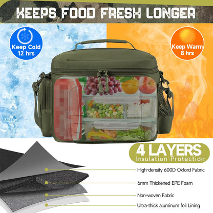 Tactical Lunch Box for Men Outdoor Heavy Duty Lunch Bag Work Leakproof Insulated Durable Thermal Cooler Bag Meal Camping Picnic