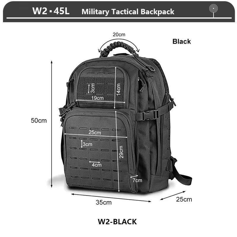 Tactical Backpack 3 Day Assault Pack Molle Bag 38/45L Large Outdoor Waterproof Hiking Camping Travel 600D Rucksack Men Fishing