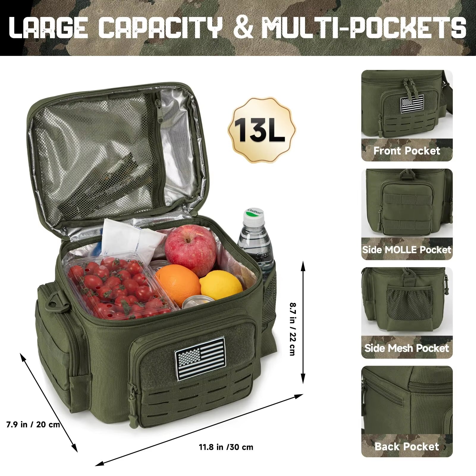 Tactical Lunch Box for Men Outdoor Heavy Duty Lunch Bag Work Leakproof Insulated Durable Thermal Cooler Bag Meal Camping Picnic