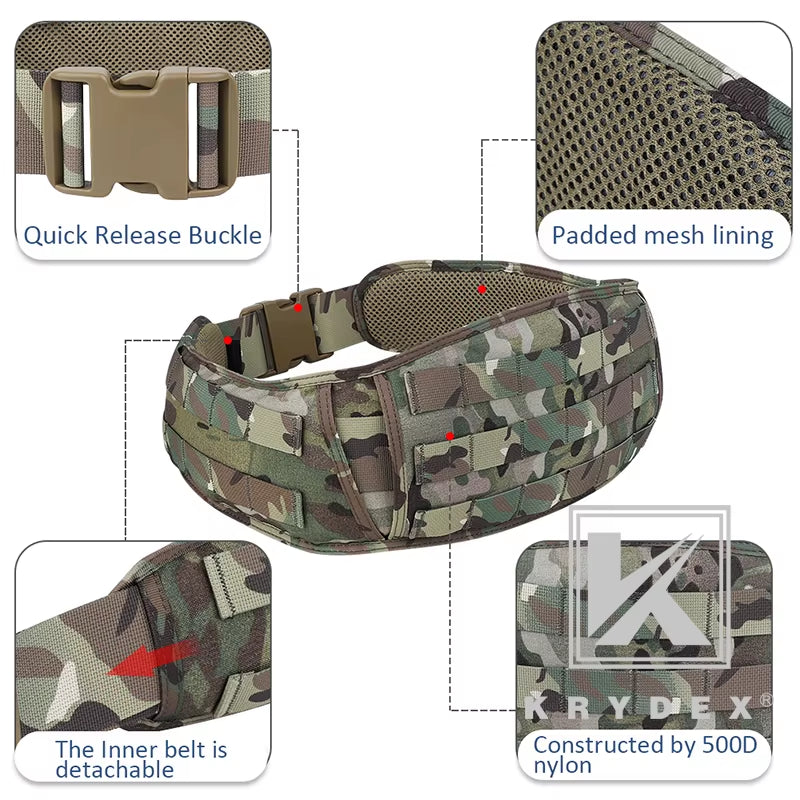 Tactical Belt Padded MOLLE System Waist Belt Multi Function Quick Release Buckle Battle Airsoft Hunting Combat Camo Belt