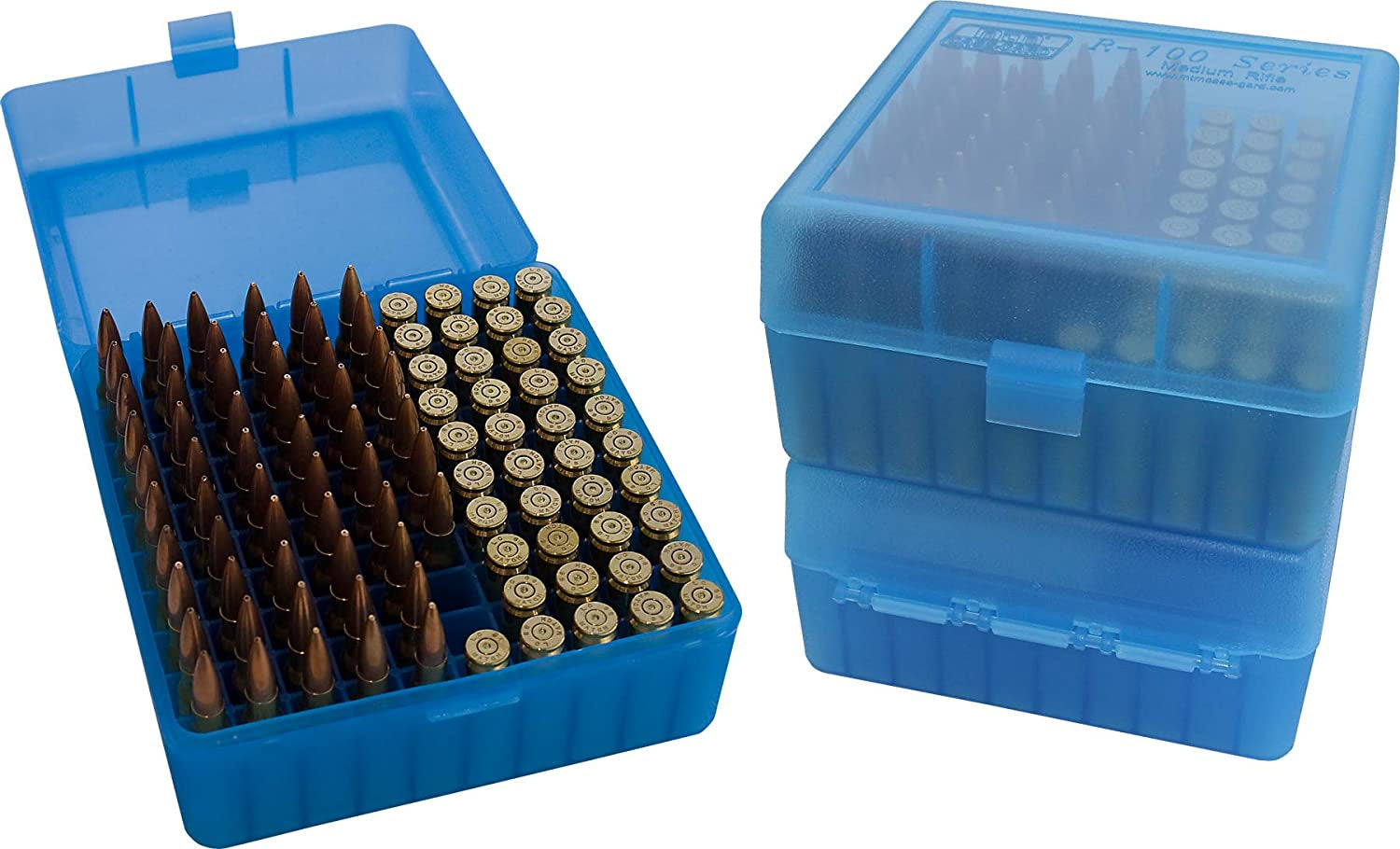 MTM 100 round Flip-Top Rifle Ammo Box 22-25, 308 W, Blue,3.05-Inch