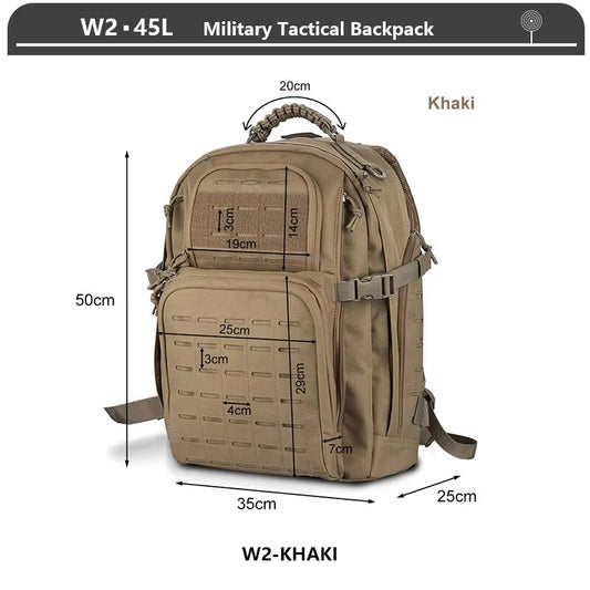 Tactical Backpack 3 Day Assault Pack Molle Bag 38/45L Large Outdoor Waterproof Hiking Camping Travel 600D Rucksack Men Fishing