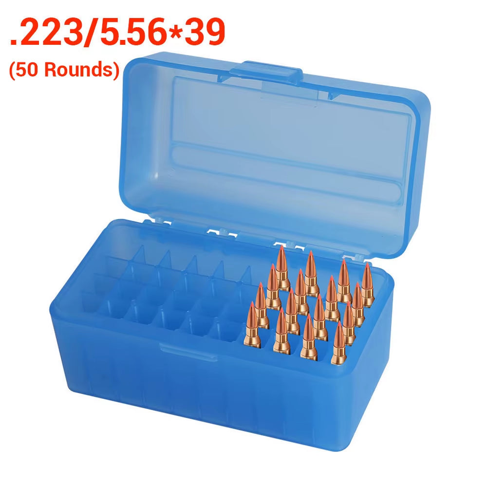 50/100 Rounds Tactical Ammo Box Bullet Shell Holder Box Rifle Cartridge Storage Case Ammo Can for 9Mm .223 5.56X39 .38Super