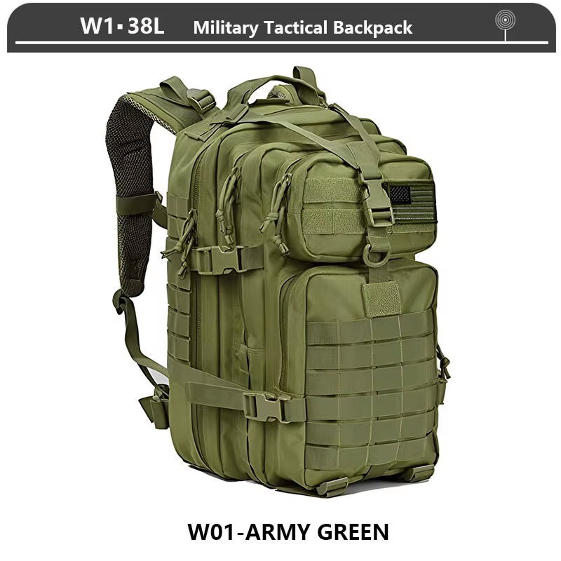 Tactical Backpack 3 Day Assault Pack Molle Bag 38/45L Large Outdoor Waterproof Hiking Camping Travel 600D Rucksack Men Fishing