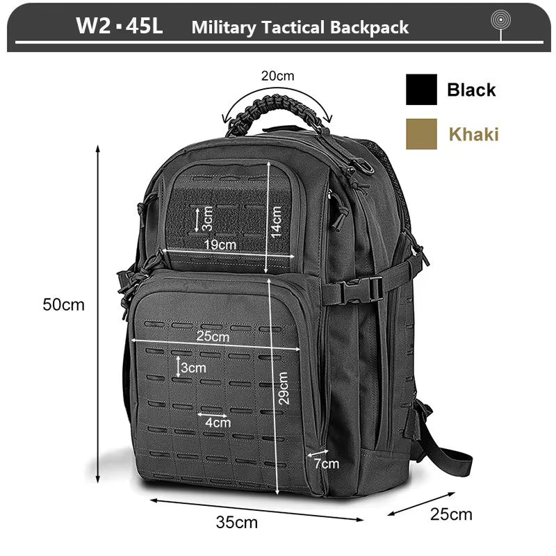 Tactical Backpack 3 Day Assault Pack Molle Bag 38/45L Large Outdoor Waterproof Hiking Camping Travel 600D Rucksack Men Fishing