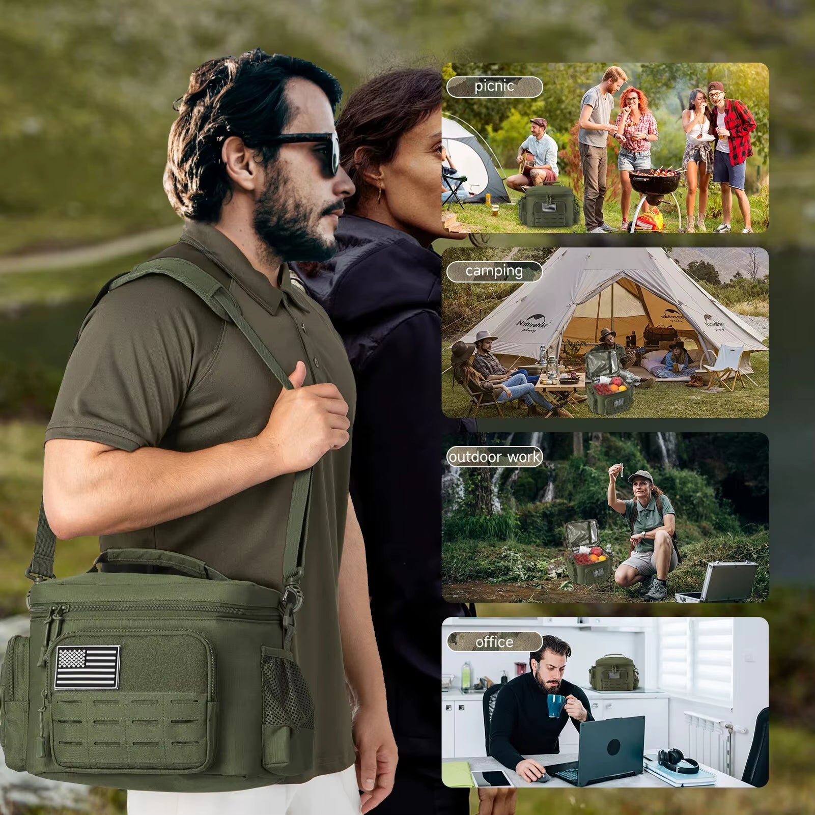 Tactical Lunch Box for Men Outdoor Heavy Duty Lunch Bag Work Leakproof Insulated Durable Thermal Cooler Bag Meal Camping Picnic