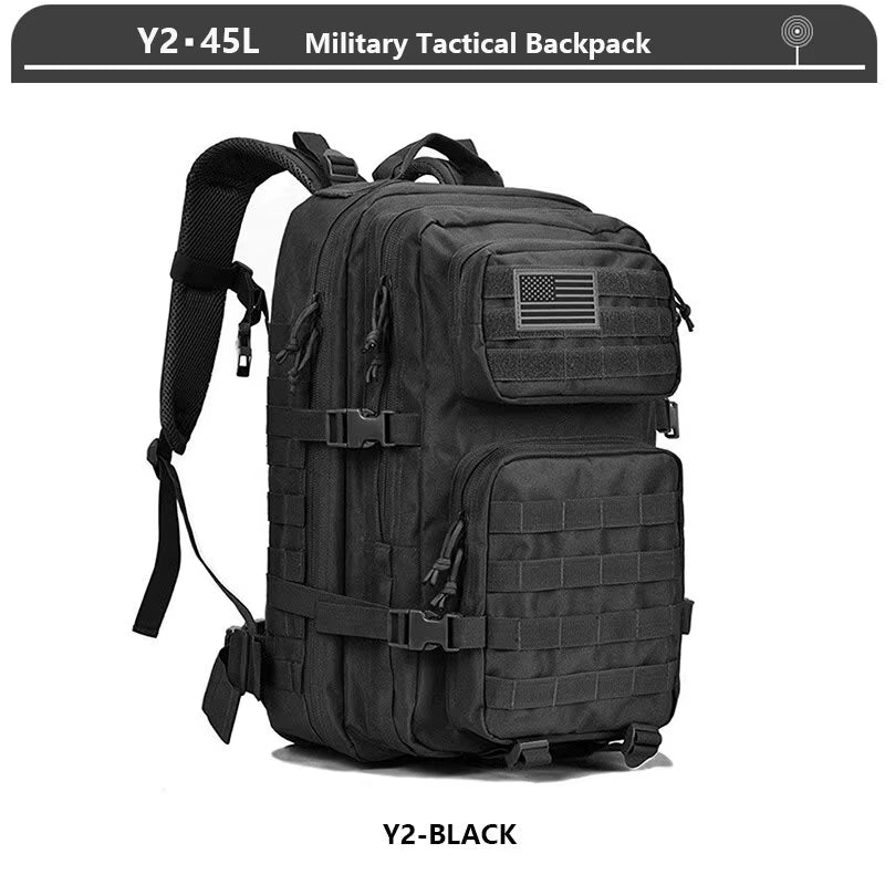 Tactical Backpack 3 Day Assault Pack Molle Bag 38/45L Large Outdoor Waterproof Hiking Camping Travel 600D Rucksack Men Fishing