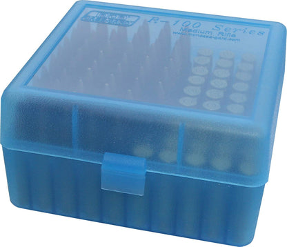 MTM 100 round Flip-Top Rifle Ammo Box 22-25, 308 W, Blue,3.05-Inch